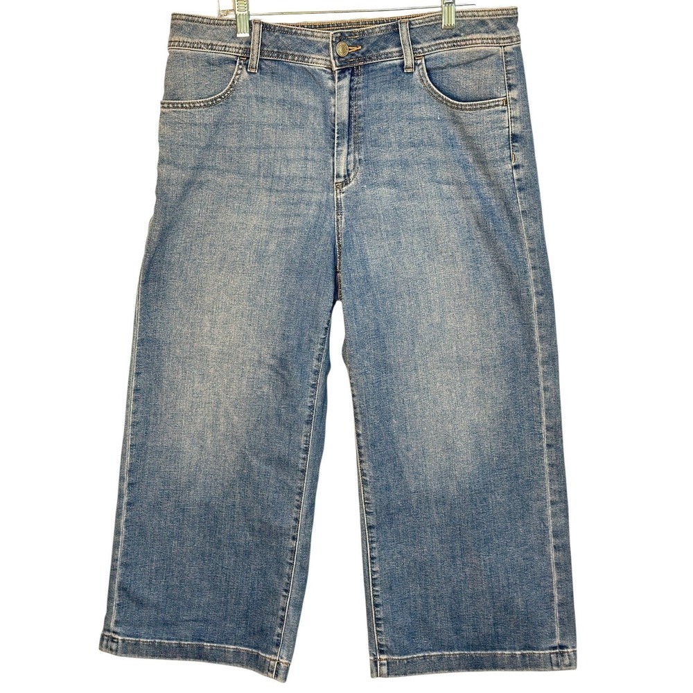 Chico's Trouser Crop Jeans Women Blue Denim Wide Leg Stretch Casual Chic 14(2.5)